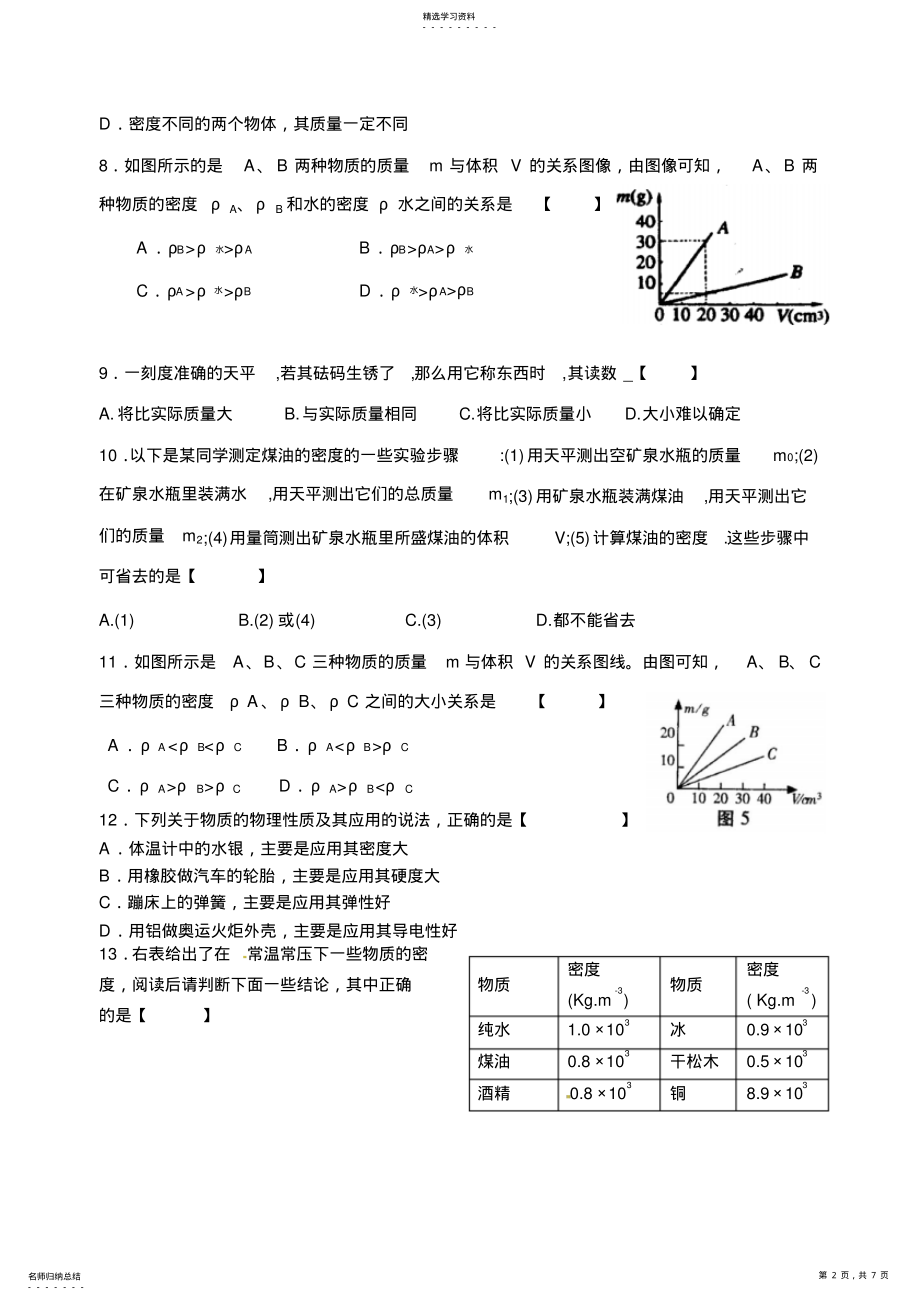 2022年八年级物理下册密度综合测试题苏科版 .pdf_第2页