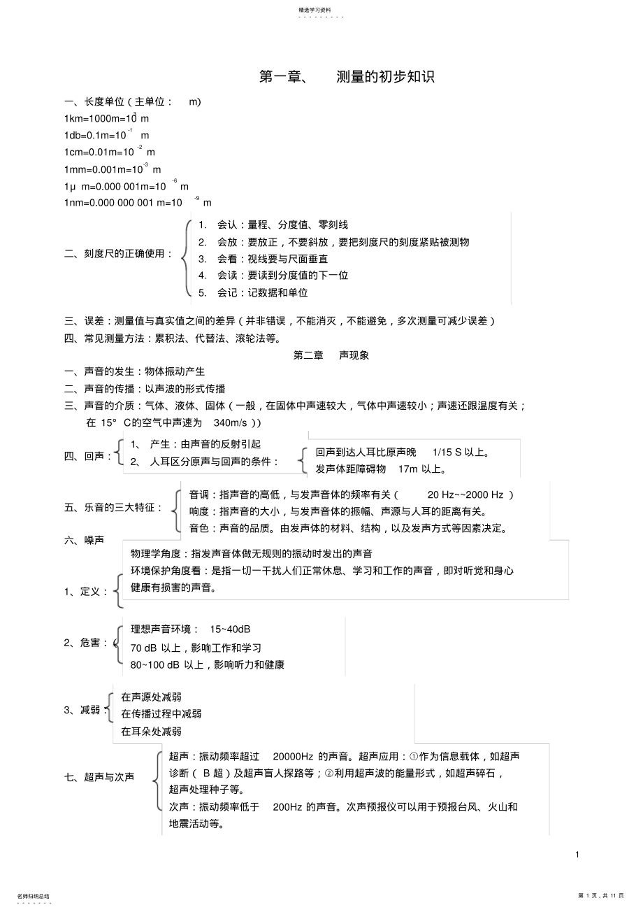 2022年八年级物理上学期知识点复习总结沪科版 2.pdf_第1页