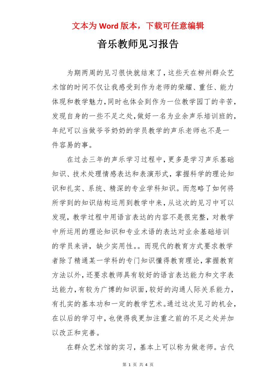 音乐教师见习报告.docx_第1页