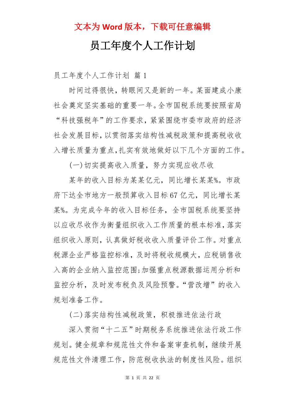 员工年度个人工作计划.docx_第1页