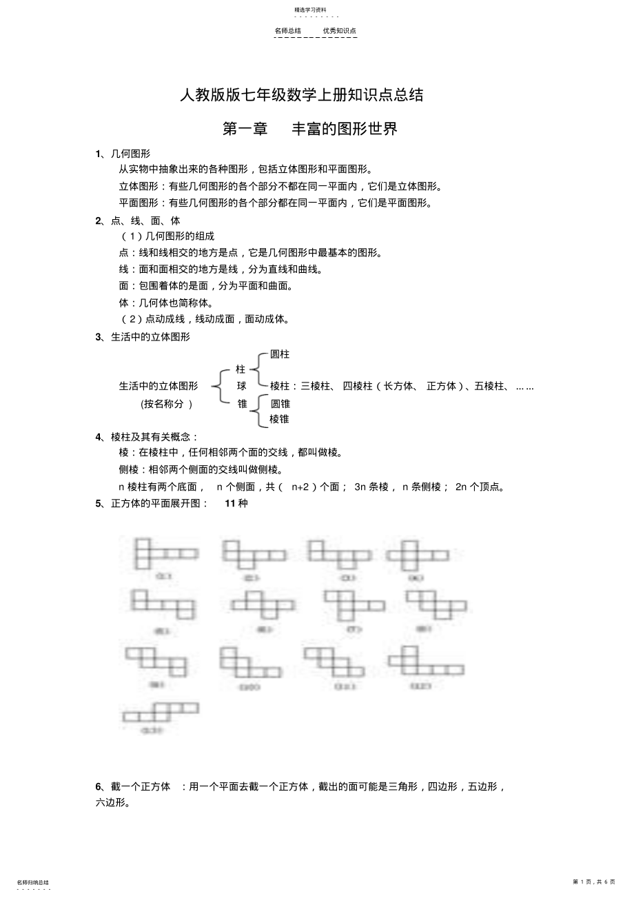 2022年人教版版七年级数学上册知识点总结 .pdf_第1页