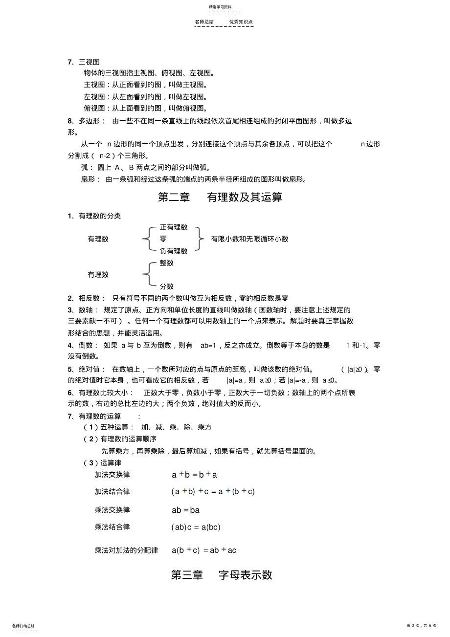 2022年人教版版七年级数学上册知识点总结 .pdf_第2页