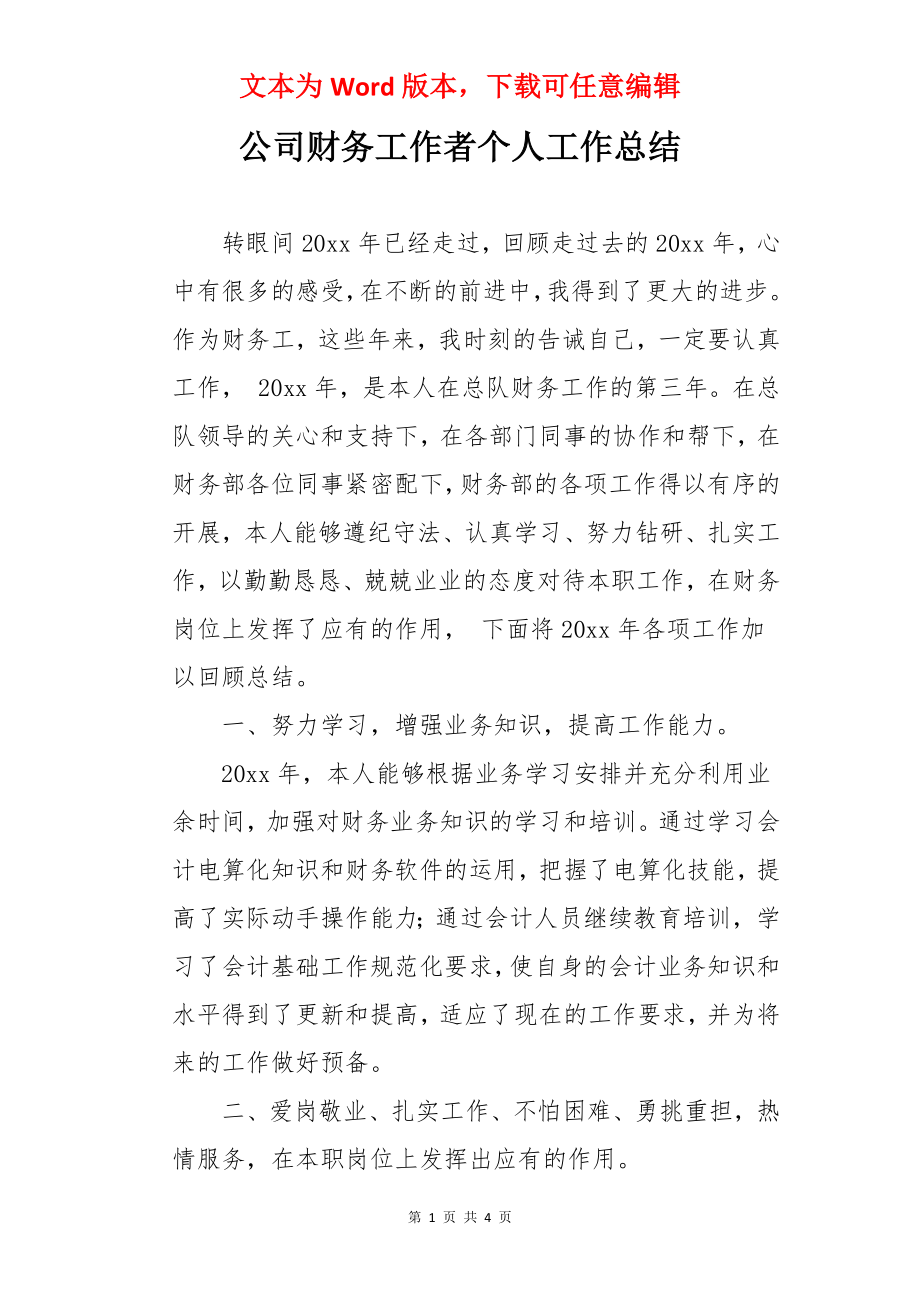 公司财务工作者个人工作总结.docx_第1页