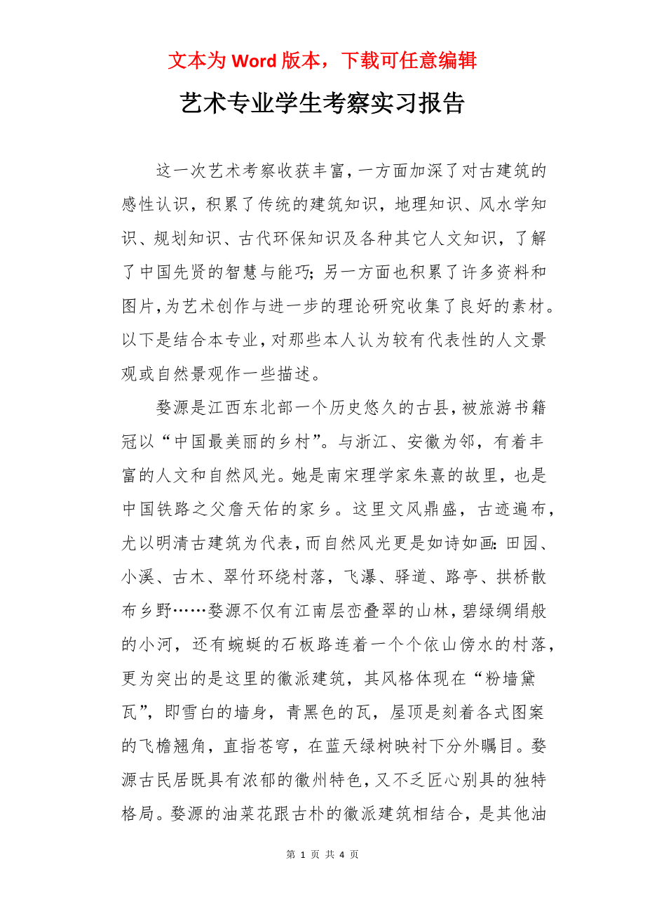 艺术专业学生考察实习报告.docx_第1页