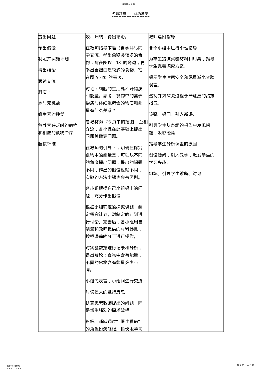 2022年人教课标版七年级生物下册教案食物中的营养物质 .pdf_第2页