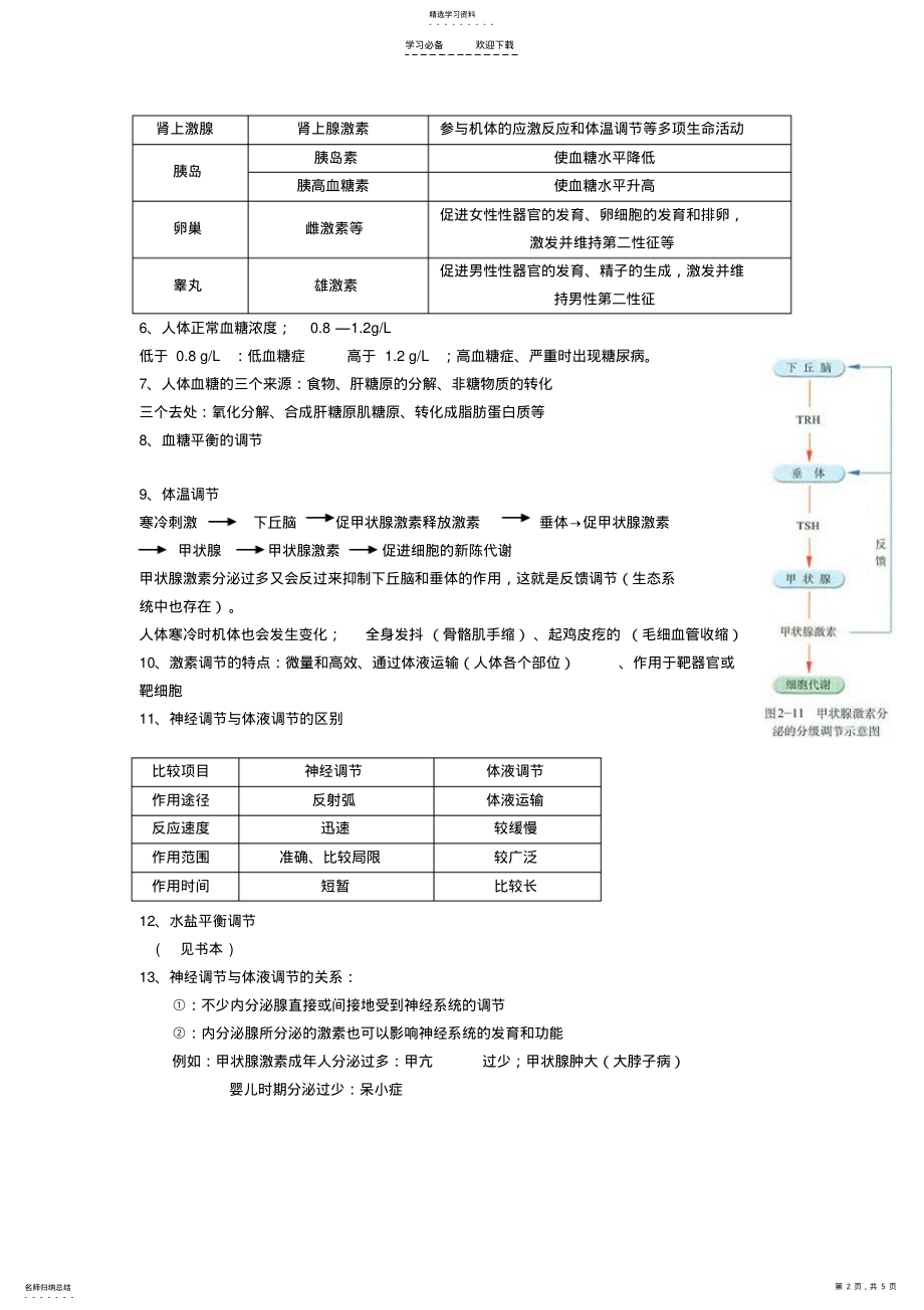 2022年第二章动物和人体生命活动的调节知识点复习 .pdf_第2页