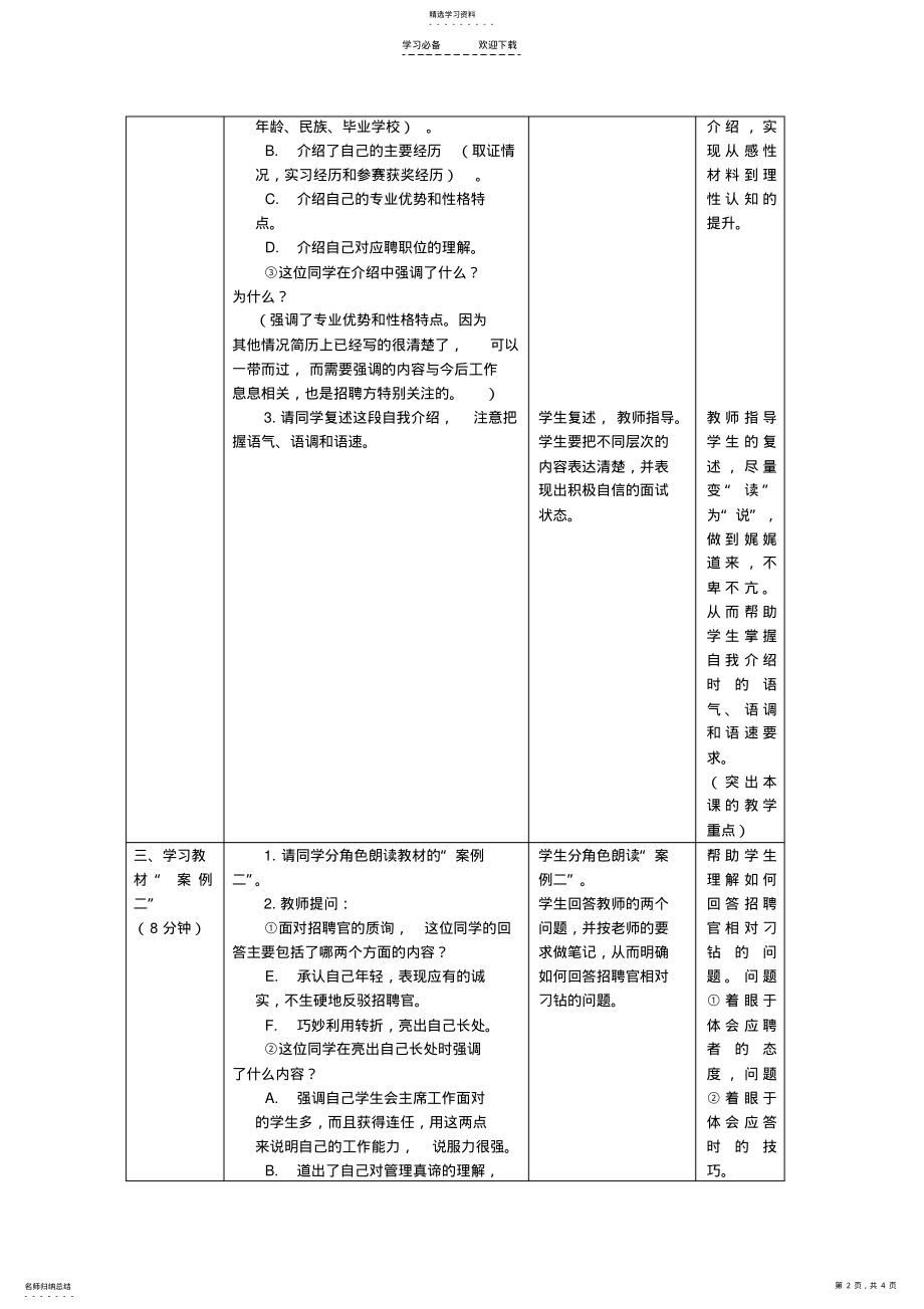 2022年第六板块《口语交际应聘》教学设计 .pdf_第2页