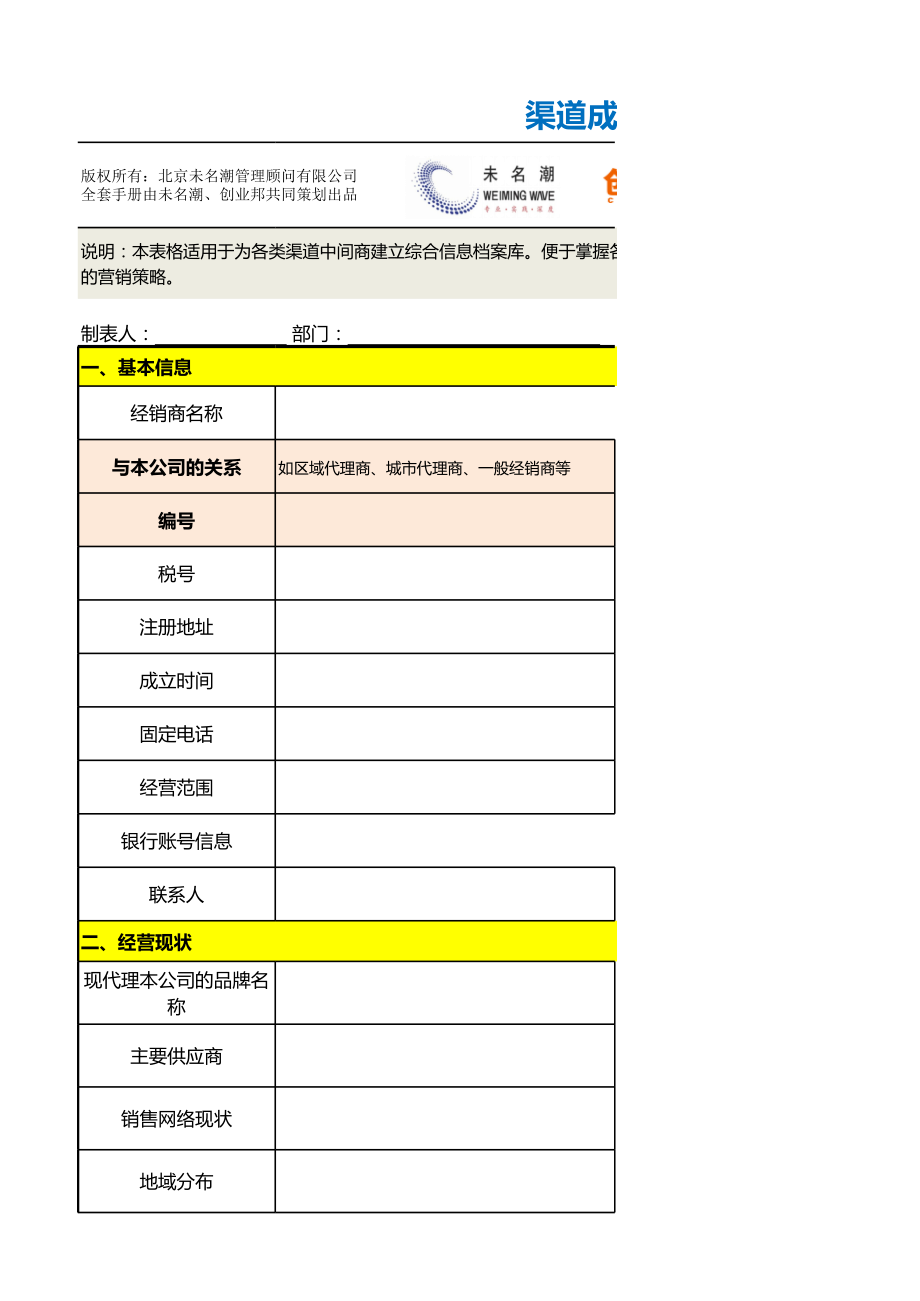 商业计划书和可行性报告4渠道成员档案表.xlsx_第1页