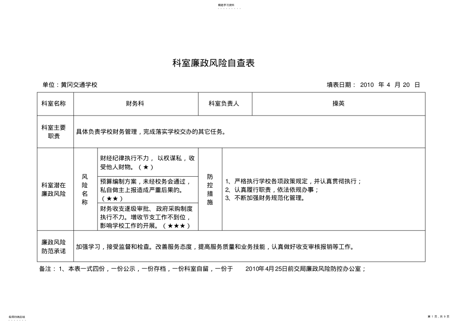 2022年科室廉政风险自查表汇编 .pdf_第1页