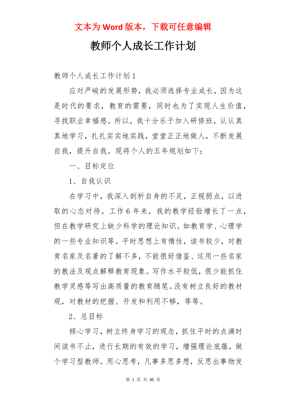 教师个人成长工作计划.docx_第1页