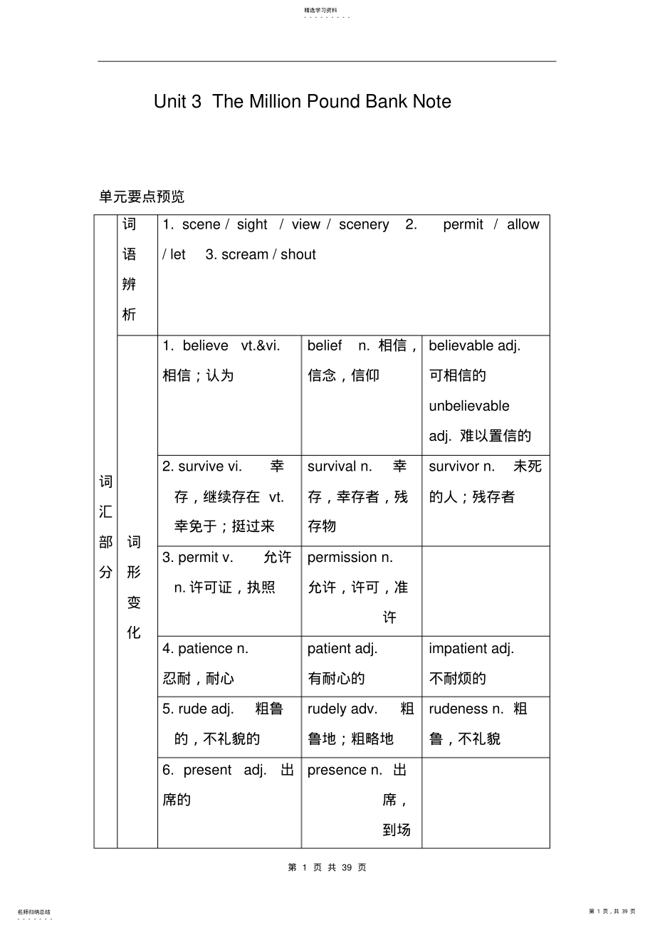 2022年人教版高中英语必修三unit3知识点汇总及练习 .pdf_第1页