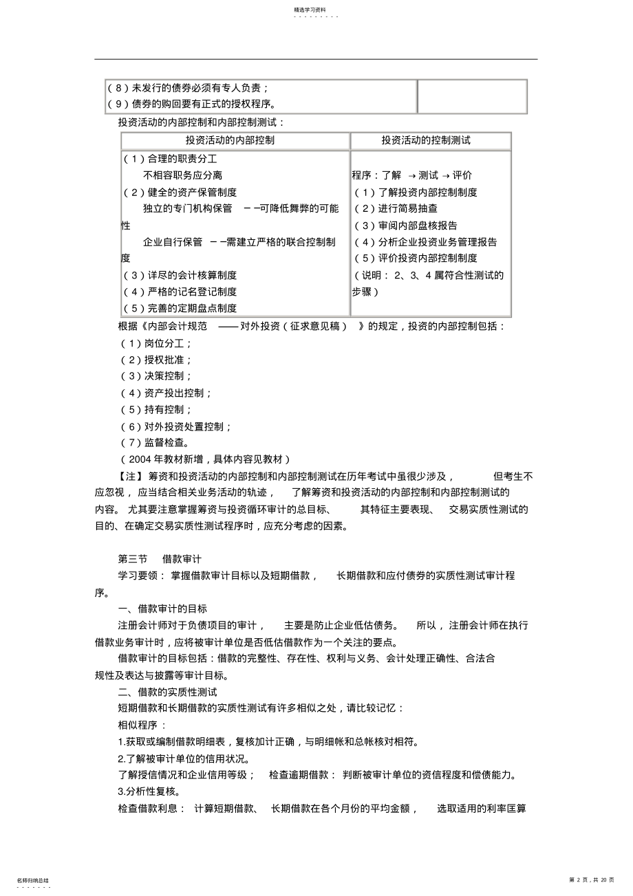 2022年筹资与投资循环审计知识分析 .pdf_第2页