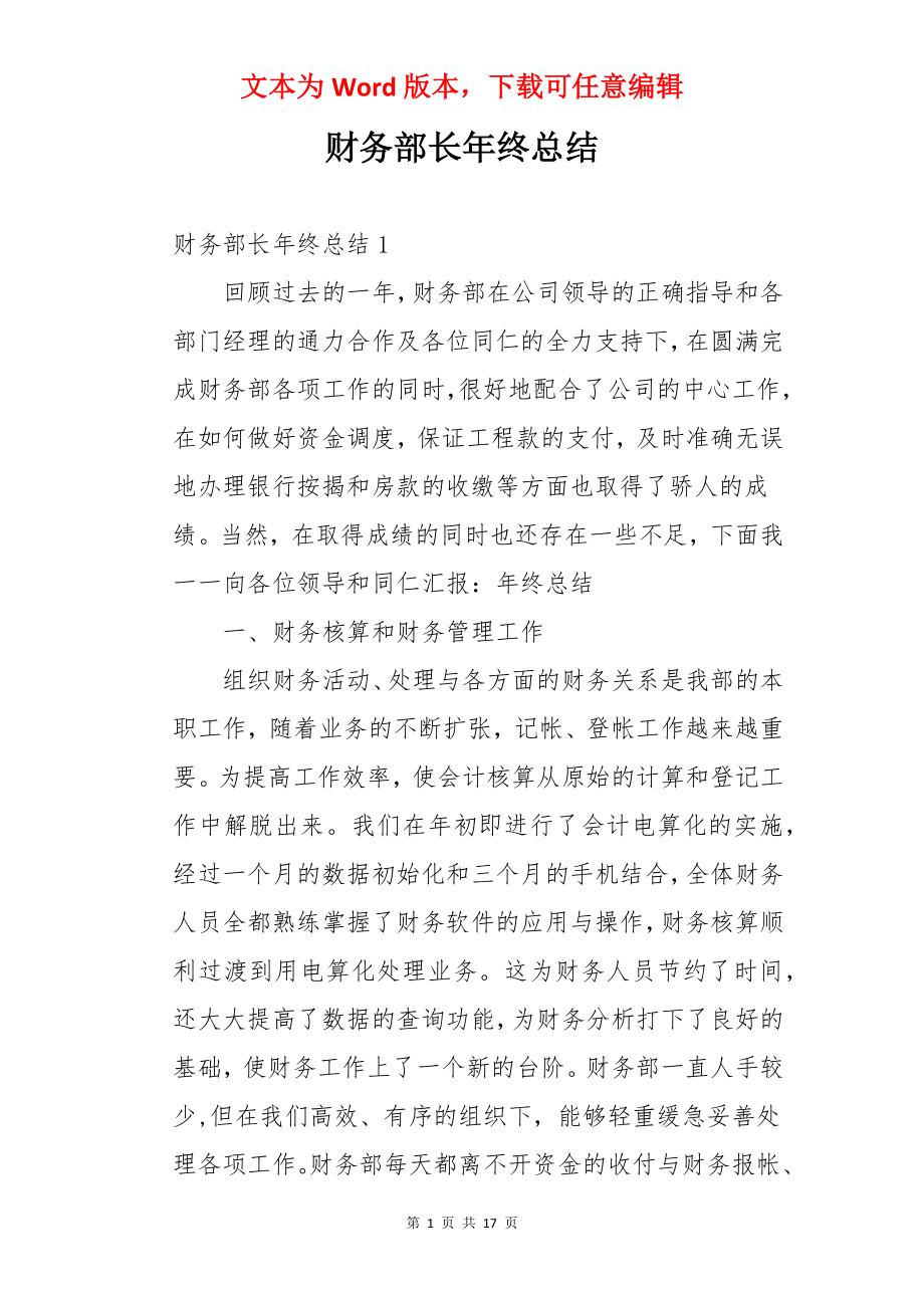 财务部长年终总结.docx_第1页