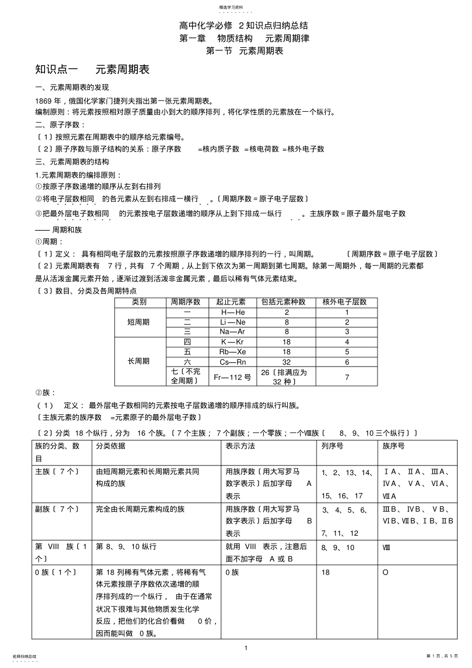 2022年第一章第一节元素周期表知识点归纳 .pdf_第1页