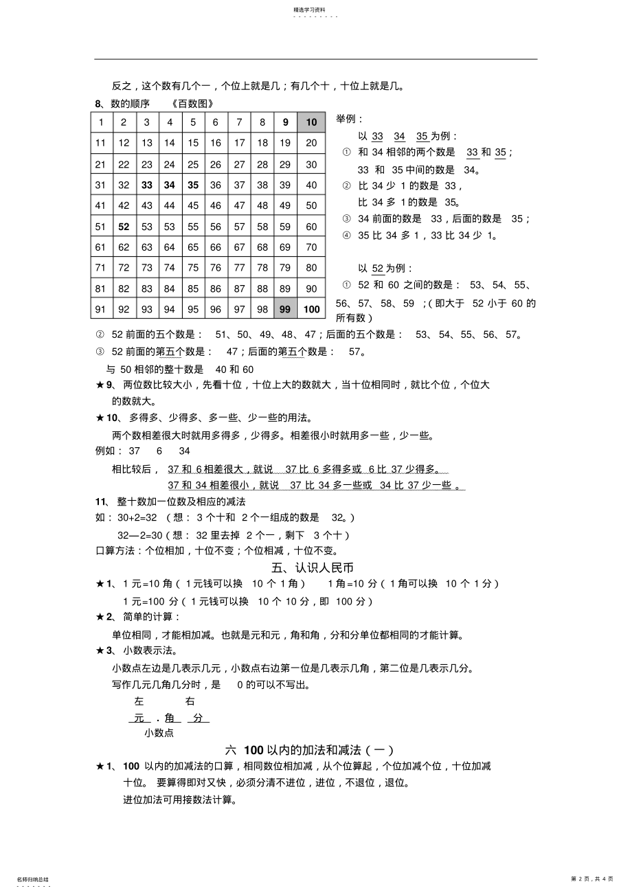 2022年人教版小学一年级下册数学重难点知识归纳复习 .pdf_第2页