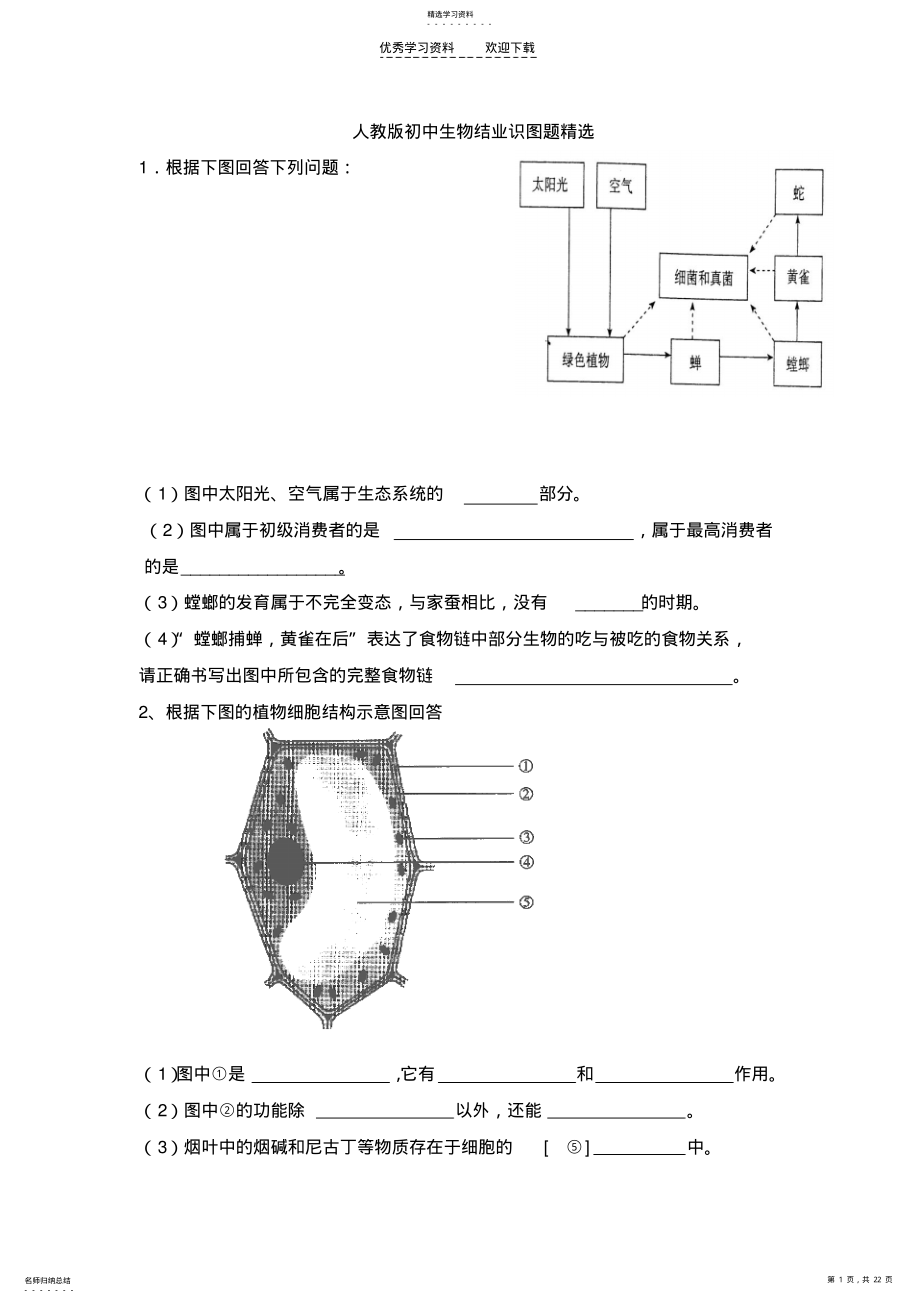 2022年人教版初中生物识图专题. .pdf_第1页