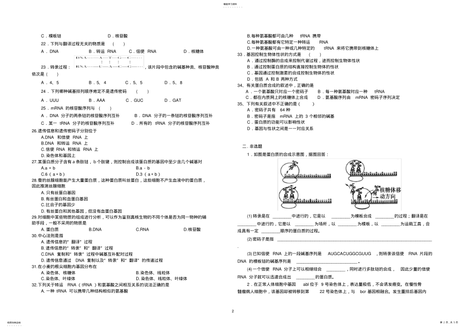 2022年第四章基因的表达测试题 .pdf_第2页