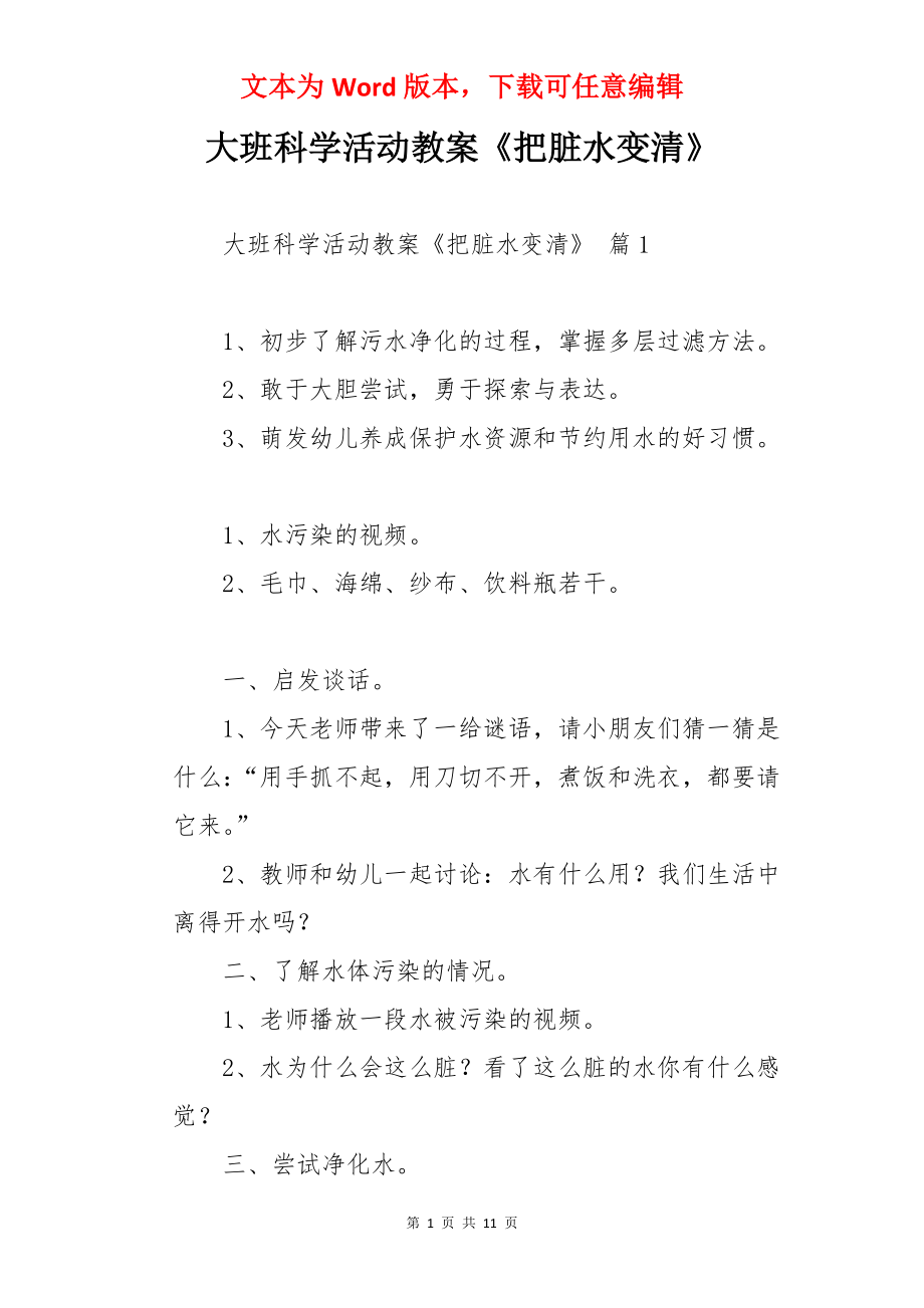 大班科学活动教案《把脏水变清》.docx_第1页