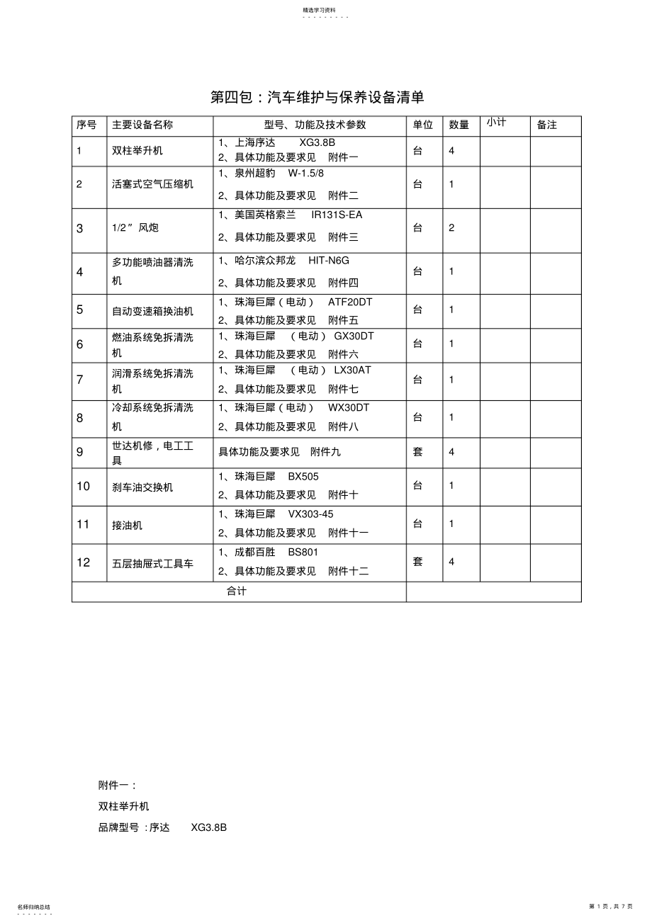 2022年第四包汽车维护保养设备清单 .pdf_第1页