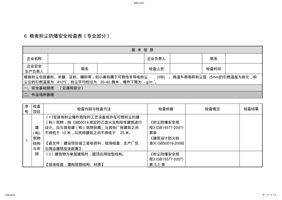 2022年粮食粉尘防爆安全检查表 .pdf_第1页