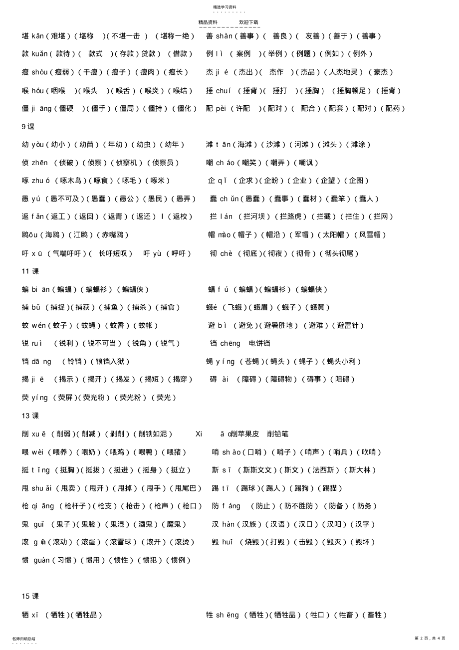 2022年人教版四年级语文下册生字带拼音组词 .pdf_第2页