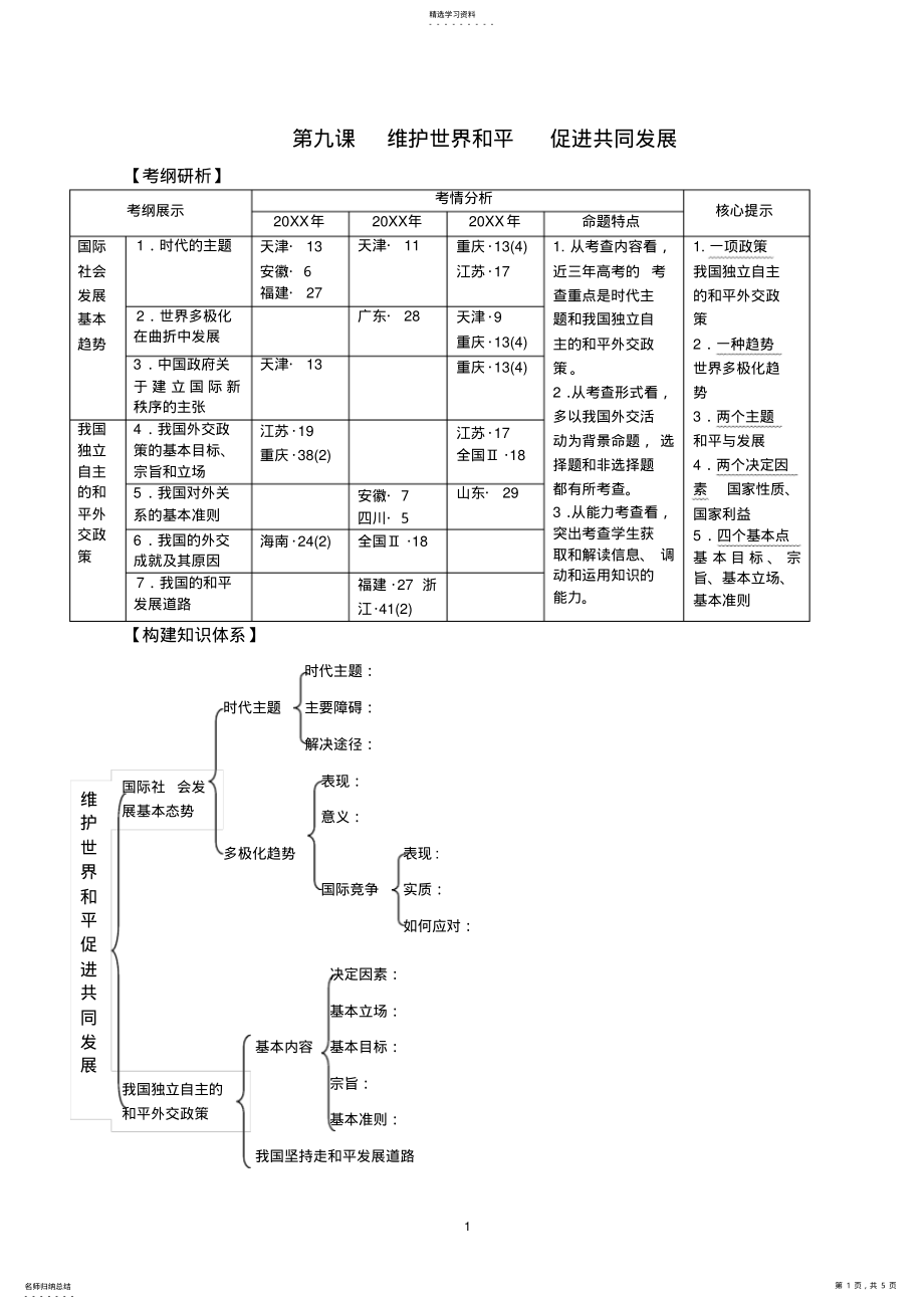 2022年第九课维护世界和平促进共同发展讲练 .pdf_第1页