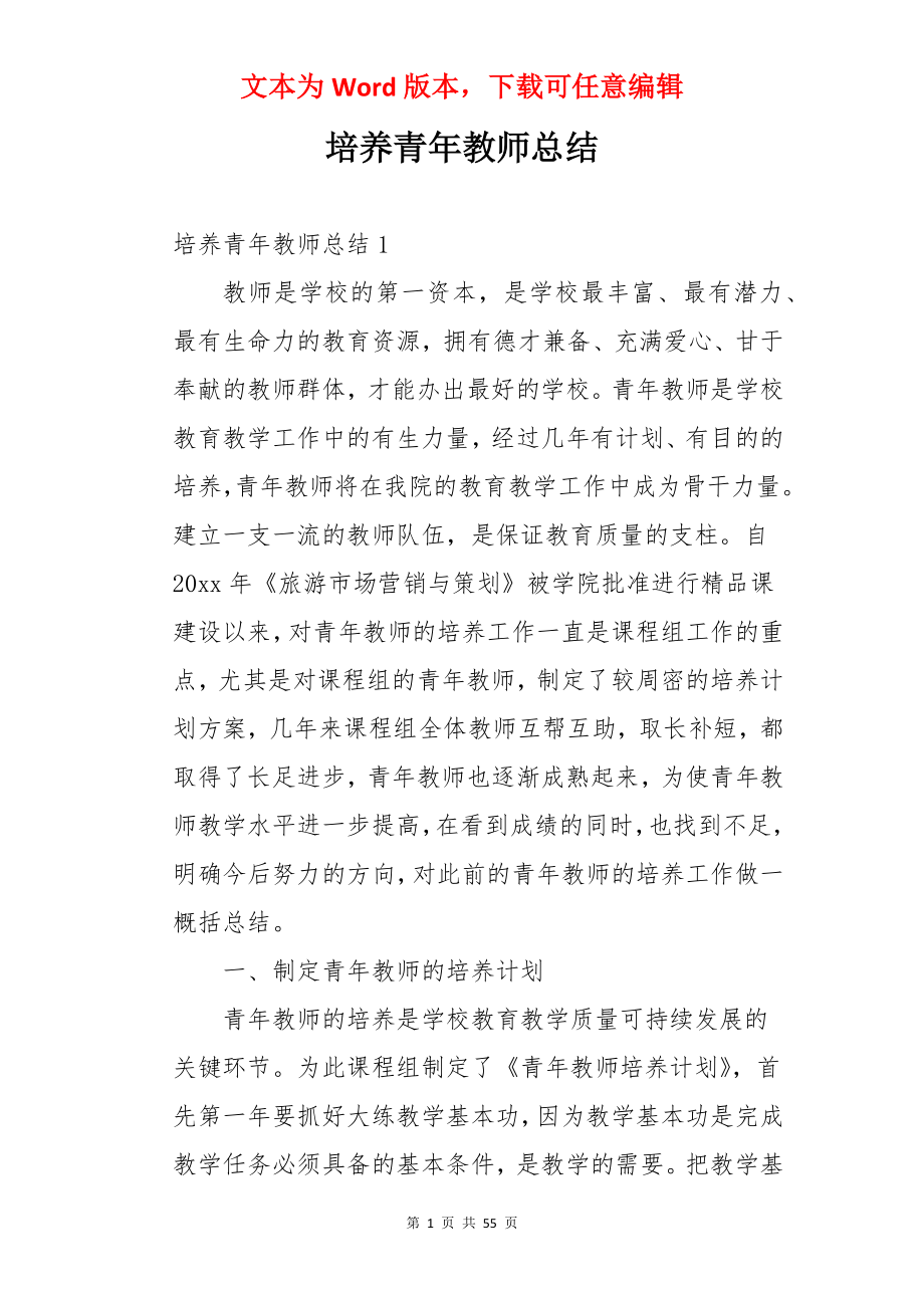 培养青年教师总结.docx_第1页