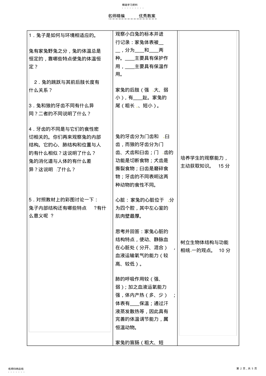 2022年八年级生物上册517哺乳动物教案新人教版 .pdf_第2页