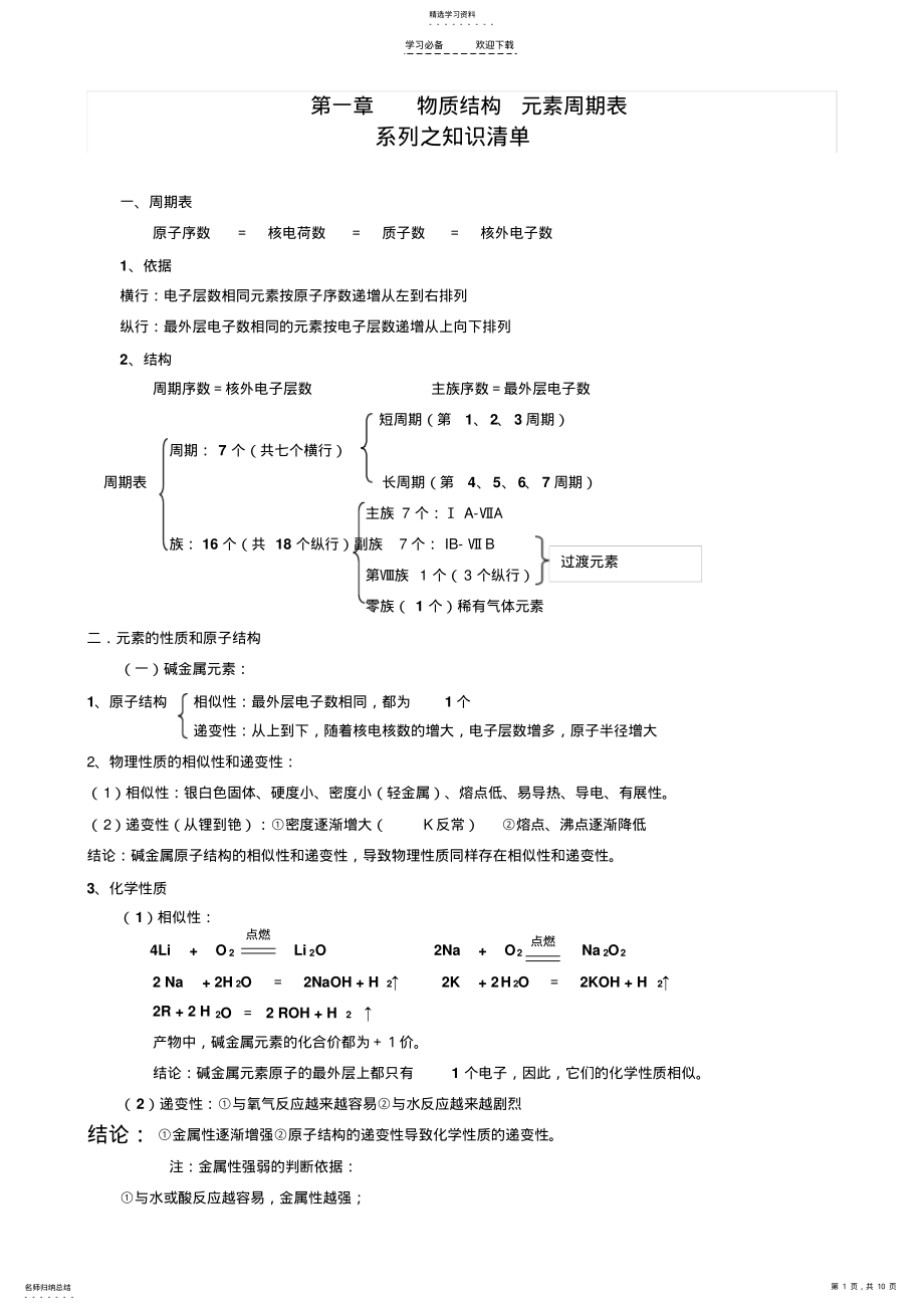 2022年人教版化学必修二第一章知识点总结 .pdf_第1页