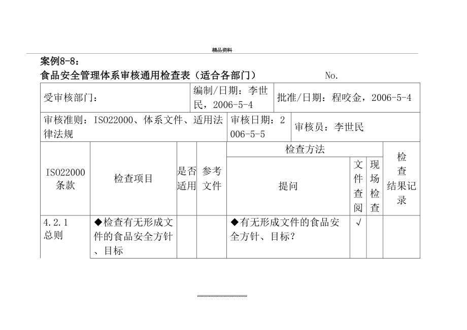 最新ISO22000审核检查表.doc_第2页