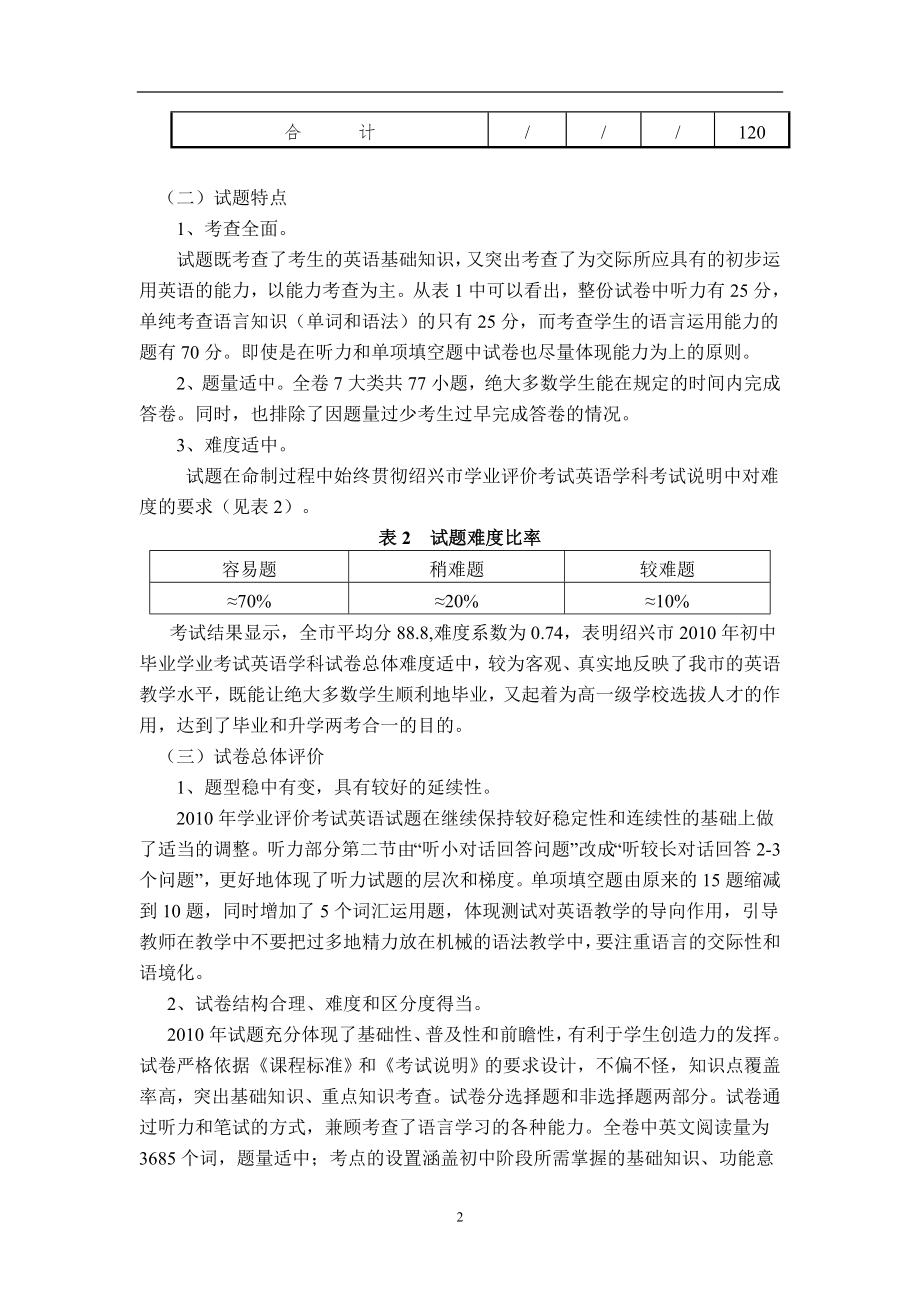 绍兴市2010年初中毕业生学业考试英语学科评价报告.doc_第2页