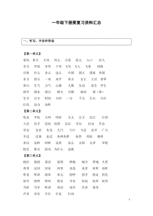 部编版小学一年级下册语文复习资料汇总.docx