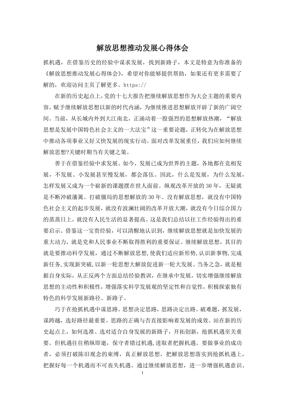 解放思想推动发展心得体会.docx_第1页