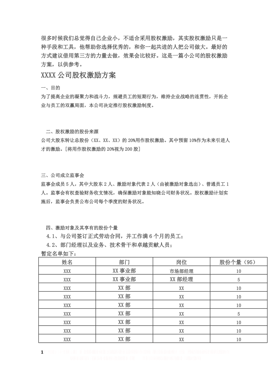 (参考)小公司股权激励方案.doc_第1页