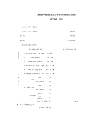 室外排水管道安装工程检验批质量验收记录表施工管理表格.xls