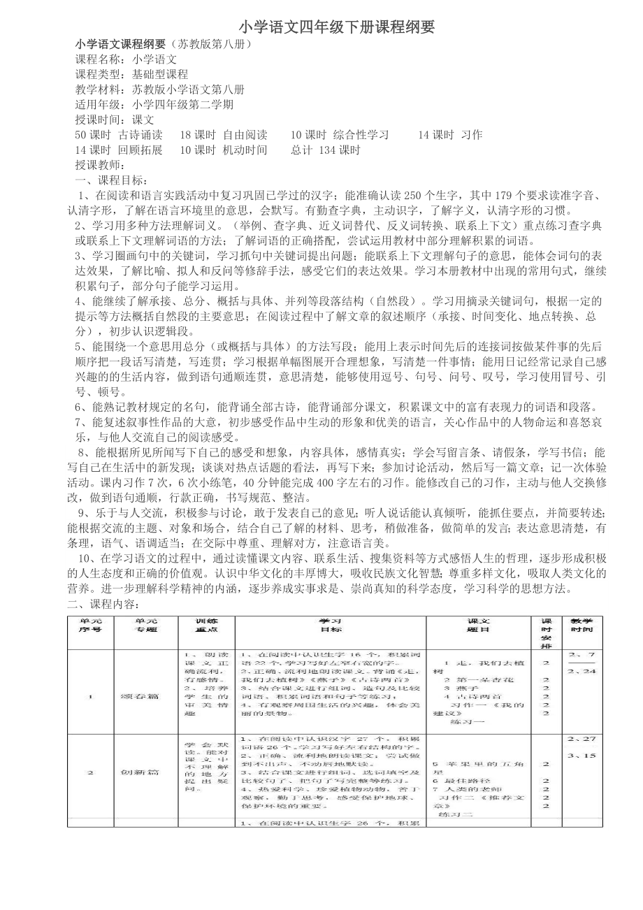 苏教版小学语文四年级下册教案.doc_第1页