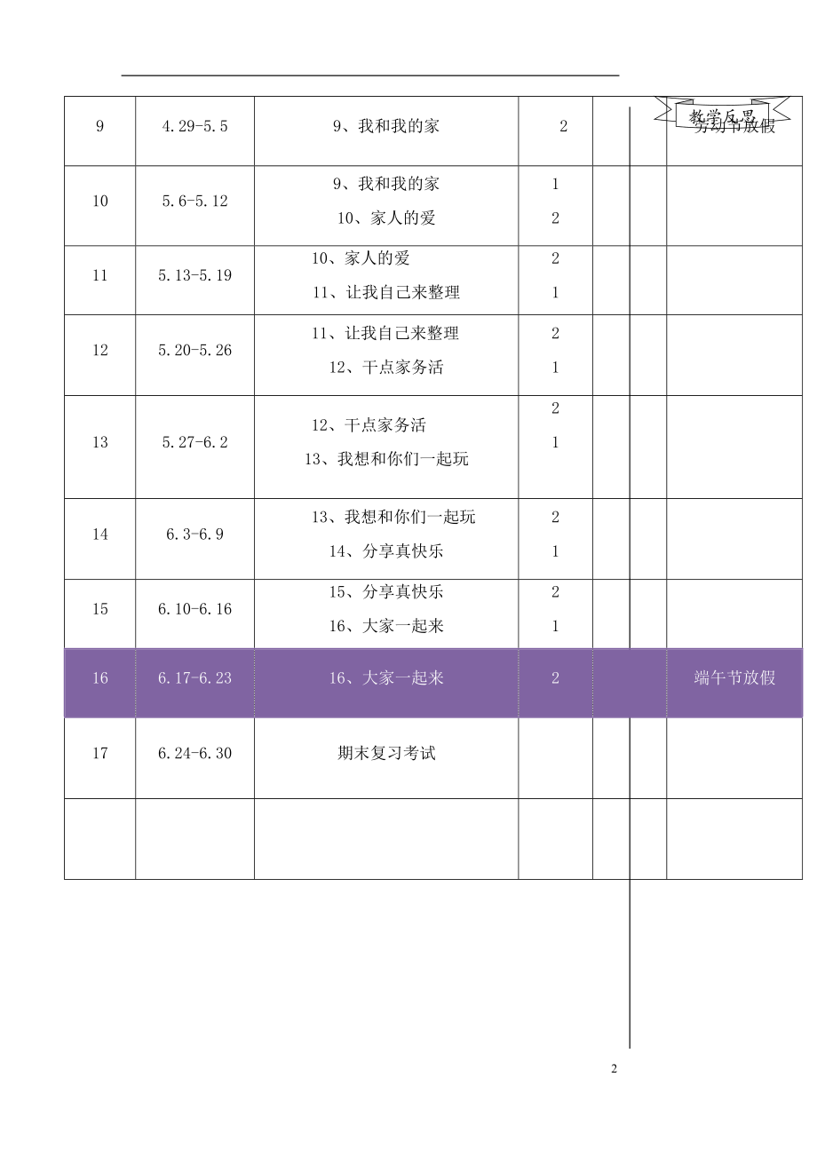 新部编版小学一年级下册《道德与法治》教学进度与教案设计.docx_第2页