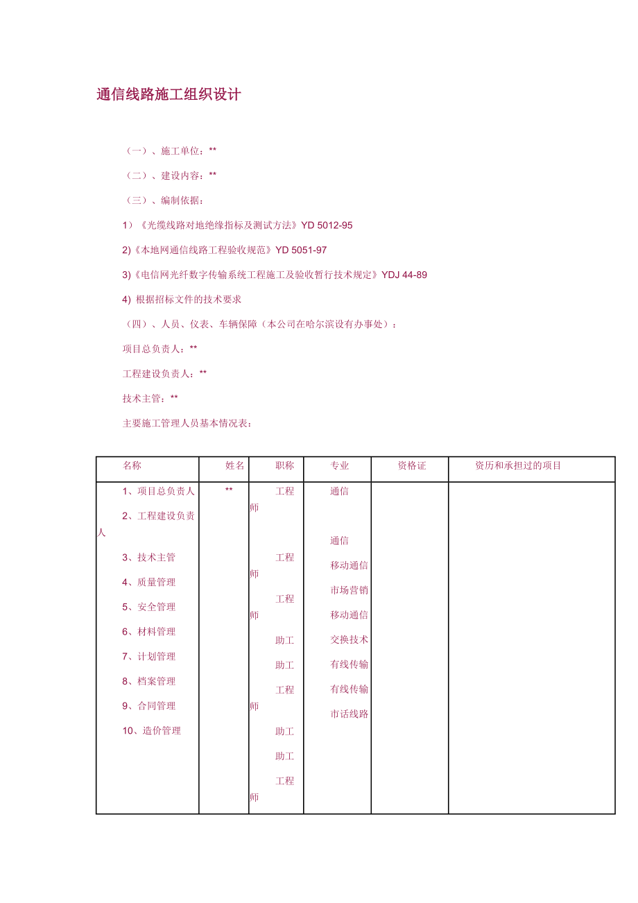 通信线路施工组织设计工程建设.docx_第1页