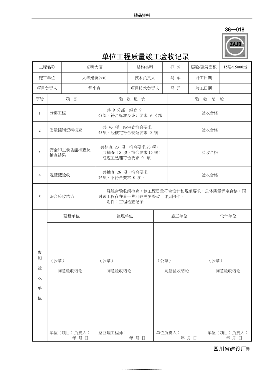 最新SG-018单位工程质量竣工验收记录.doc_第2页