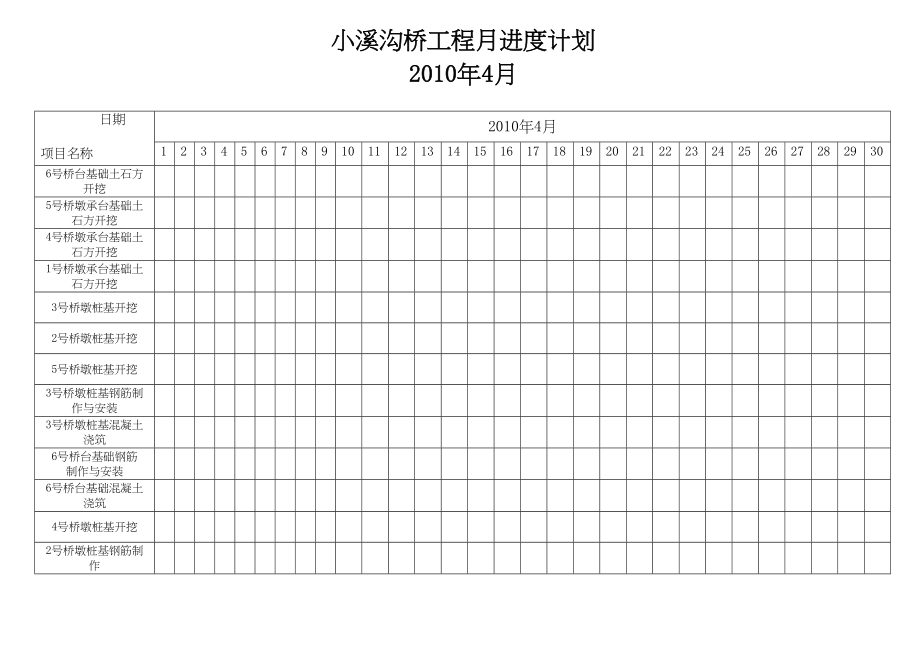 绥江县某大桥实施性施工组织设计 月进度计划1.docx_第1页