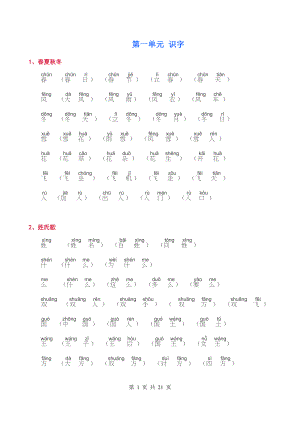 部编新人教版版小学一年级语文下册生字词(拼音版).docx