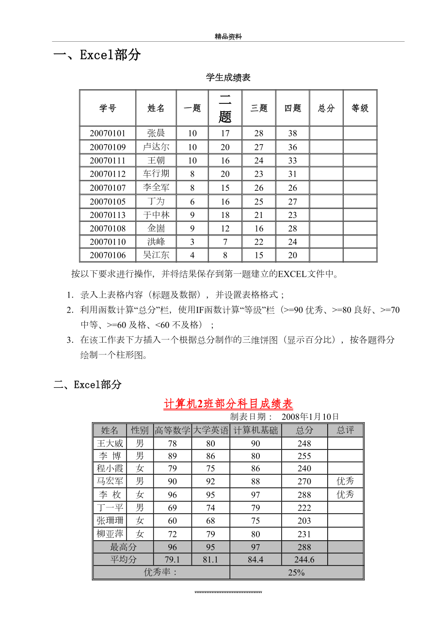 最新EXCEL电子表格练习题 - 副本.doc_第2页