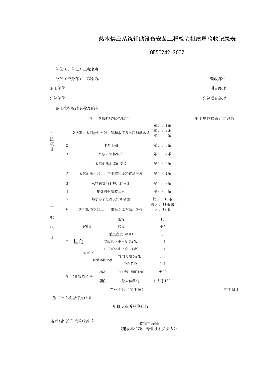 热水供应系统辅助设备安装工程检验批质量验收记录表施工管理表格.xls_第1页