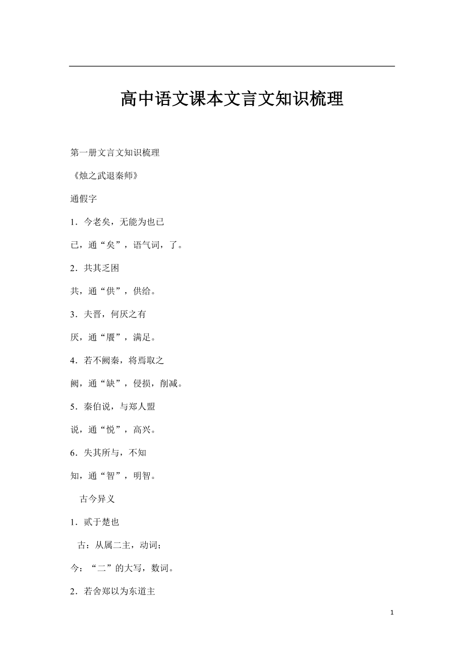 高考必备：高中语文课本文言文知识梳理【精品推荐】.docx_第1页