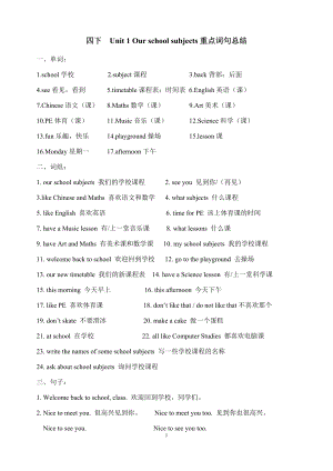 江苏译林版小学英语四年级下册单元知识点总结.docx