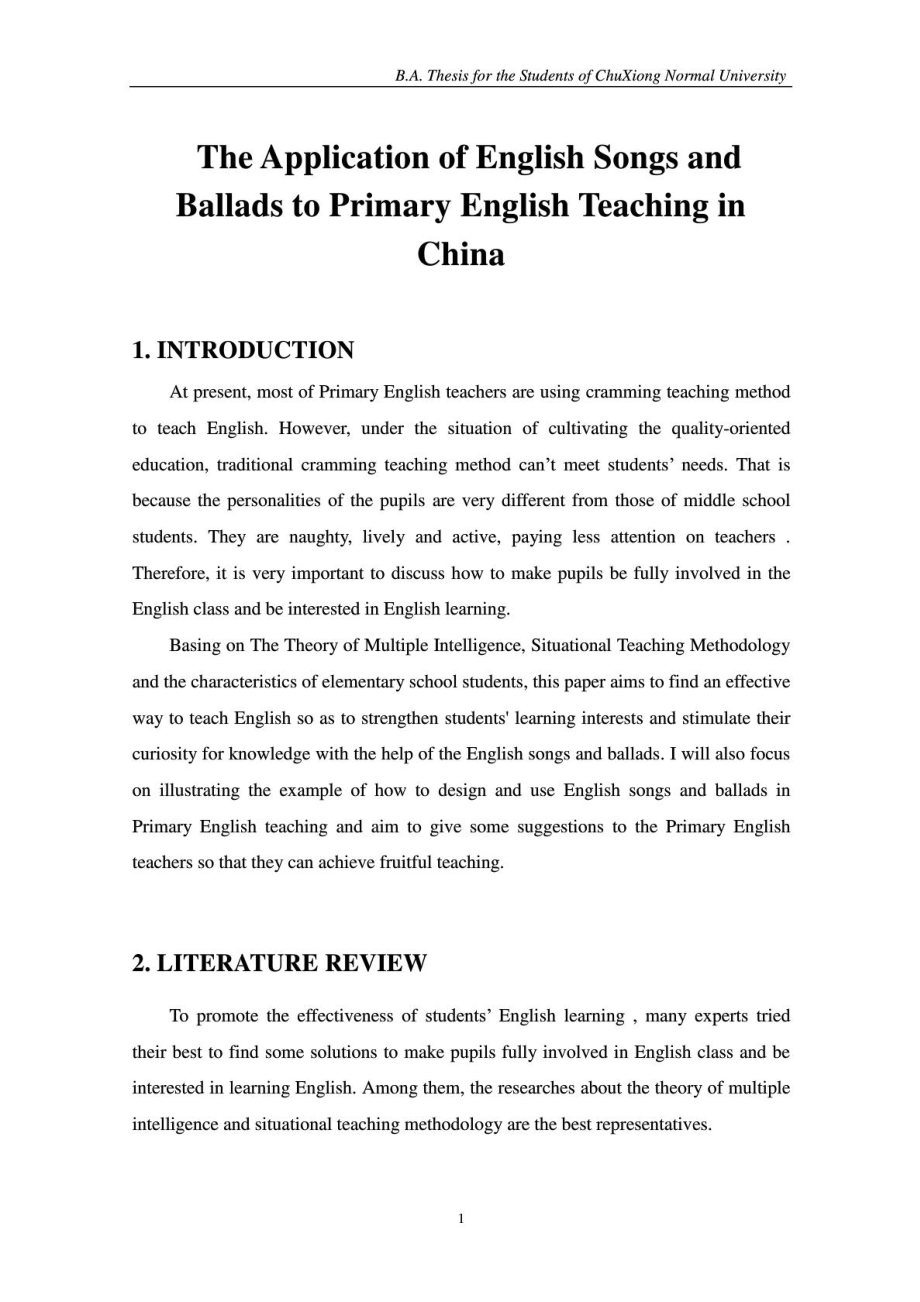 英文歌曲歌谣在小学英语教学中的运用The Application of English Songs and Ballads to Primary English Teacingin China.docx_第1页