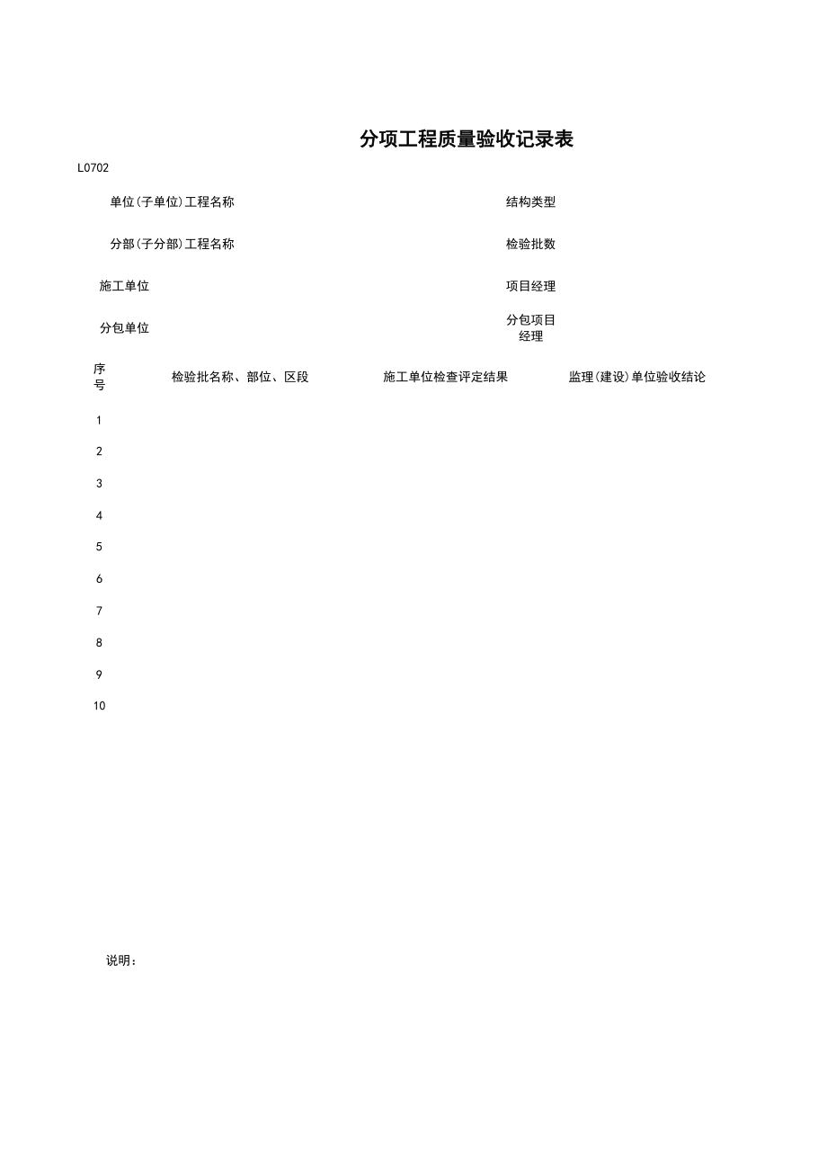 L分项工程质量验收记录施工管理表格.xls_第1页