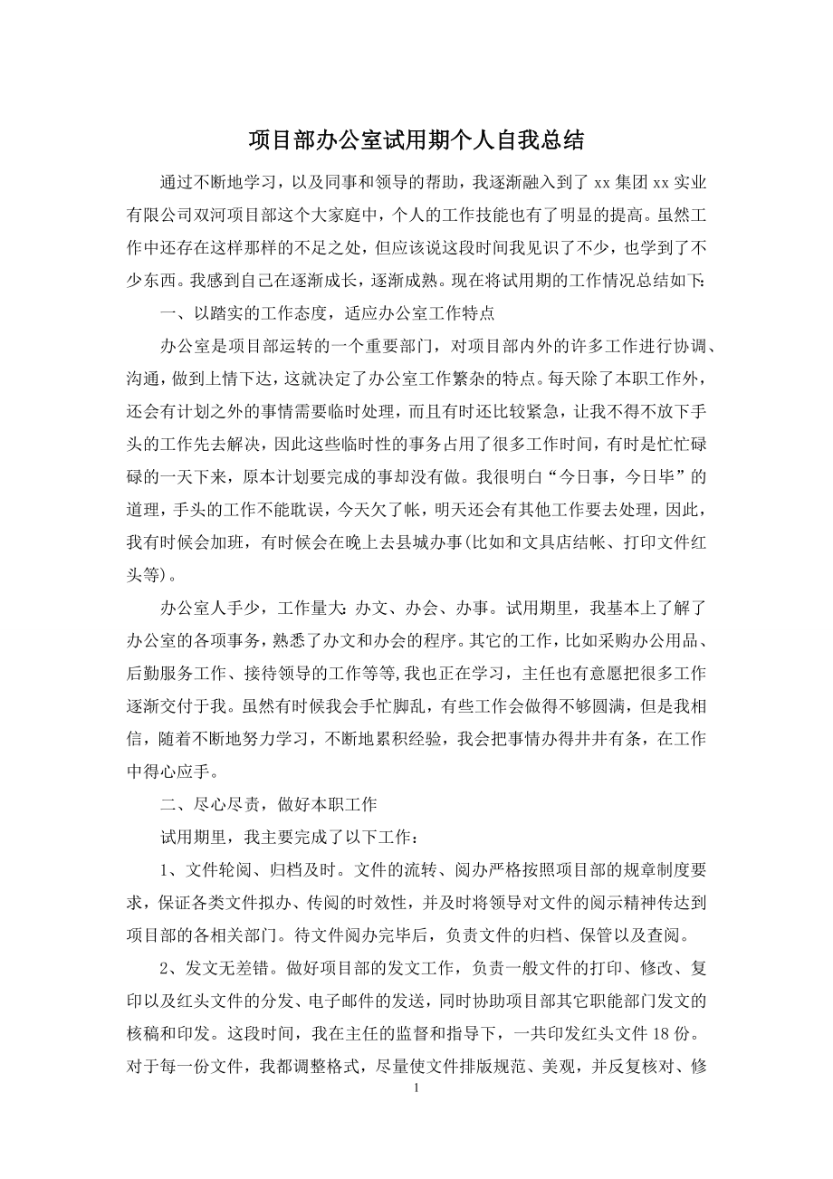 项目部办公室试用期个人自我总结.docx_第1页