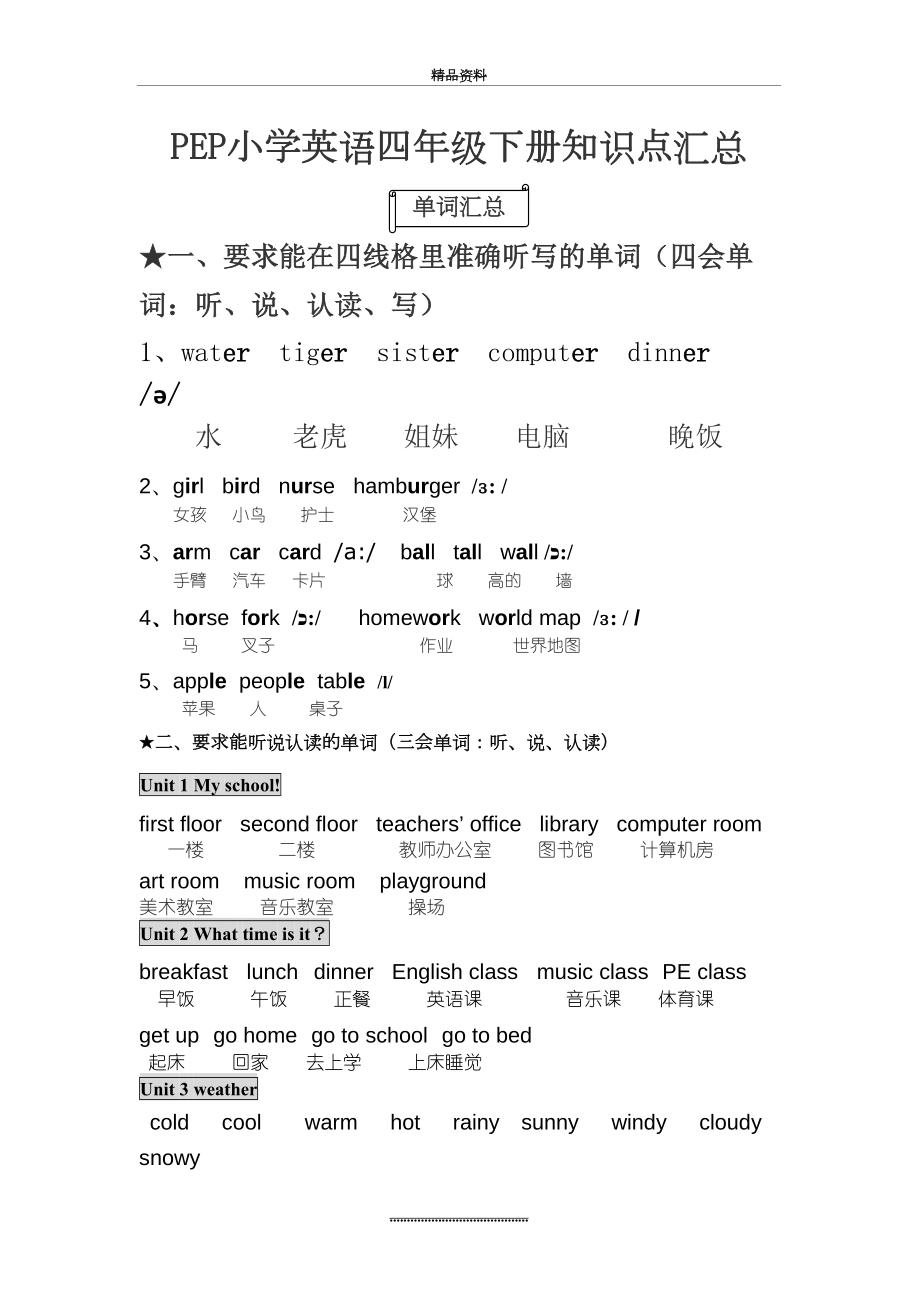 最新PEP小学英语四年级下册知识点汇总.doc_第2页