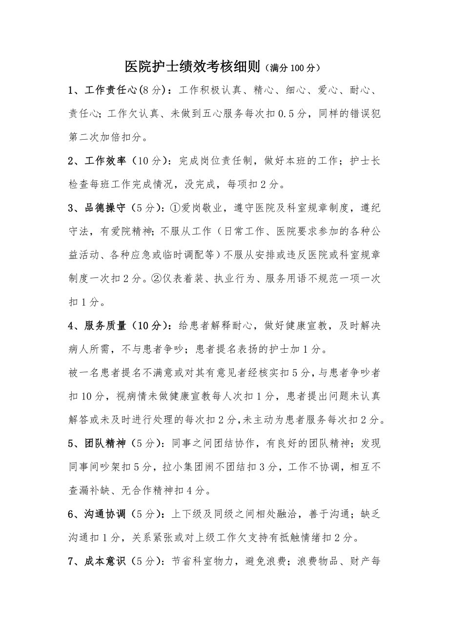 护士绩效考核细则及考核表.doc_第1页